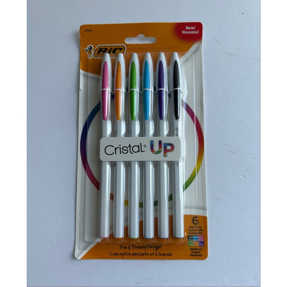 New! BIC Cristal UP Ball Pen Medium Point Assorted Colors 6PK Rare Discontinued